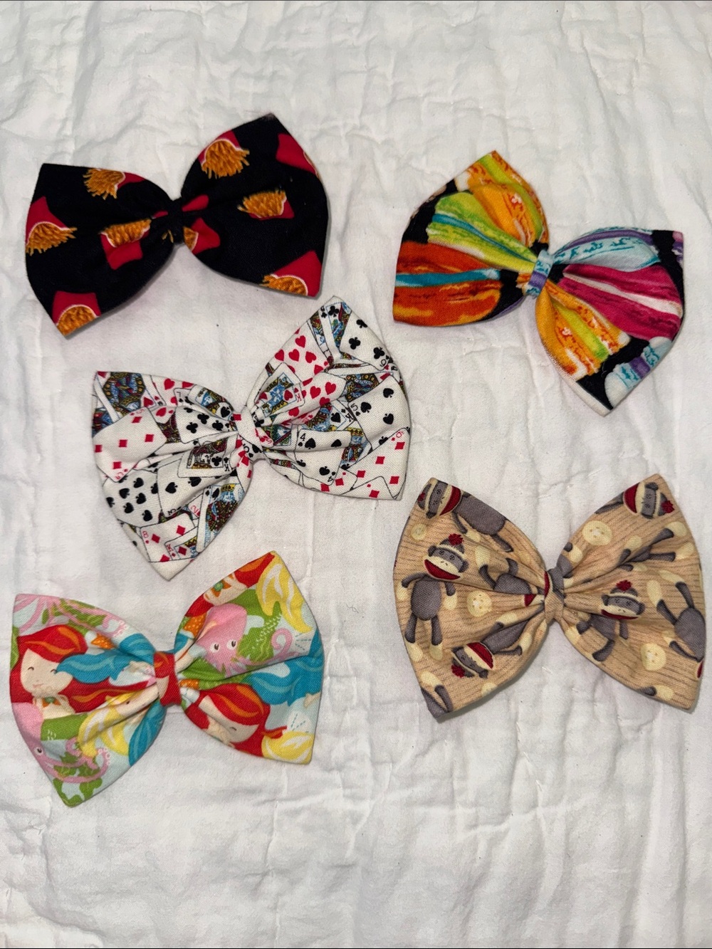 Kids Colorful Fabric Bow Hair Clips - Pack of 6